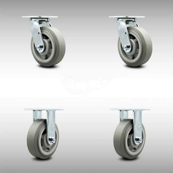 6 Inch SS Thermoplastic Rubber Caster Set with Ball Bearing 2 Swivel 2 Rigid SCC